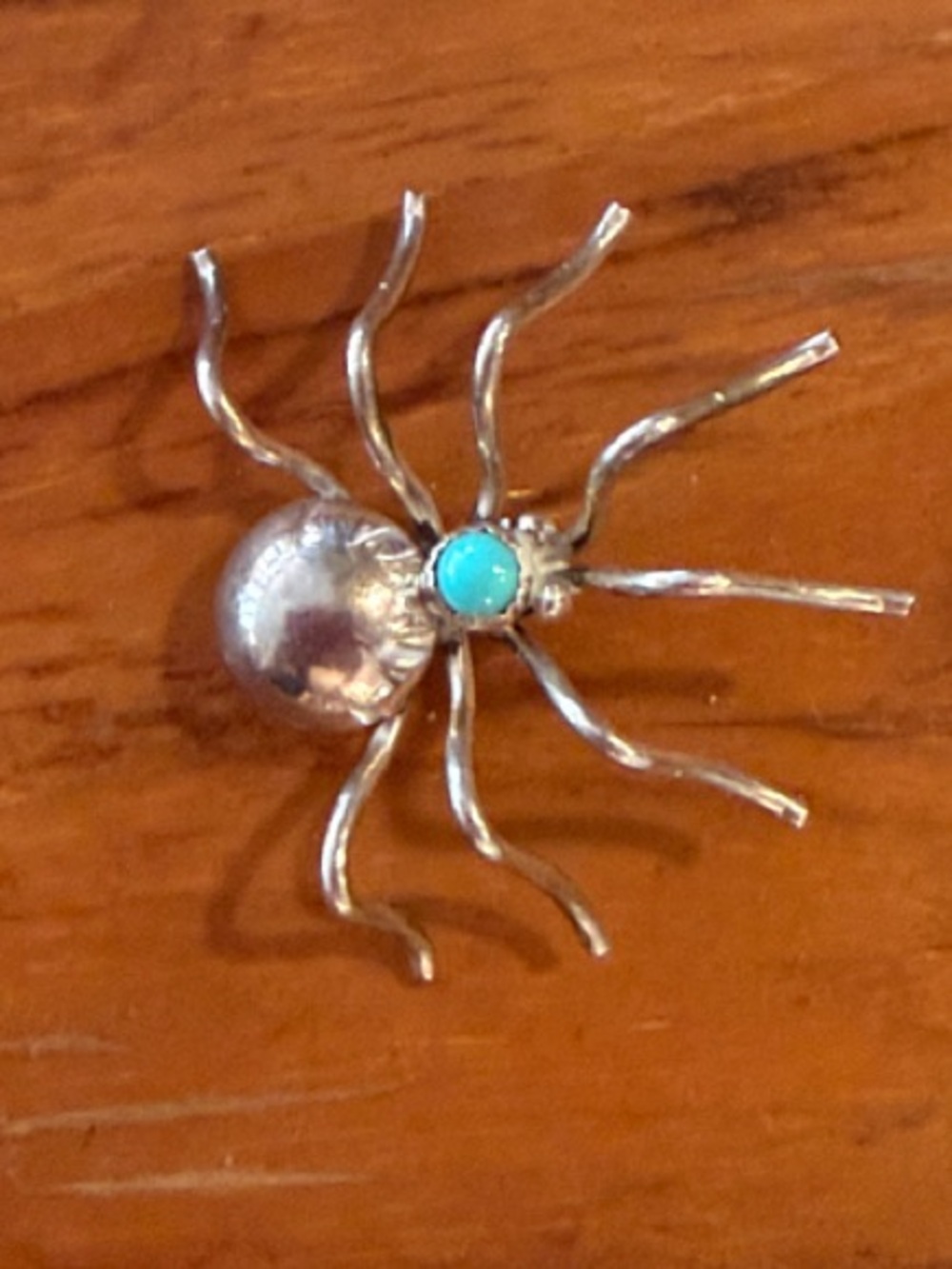 Sterling Silver Spider Brooch with Turquoise Accent
